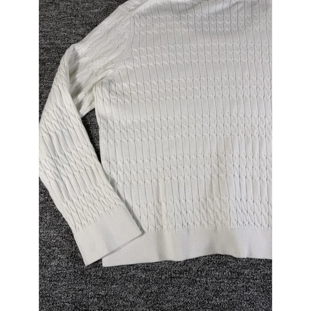 Tommy Hilfiger Sweater Womens XL White Logo Cable Knit Ribbed Hem Round Neck